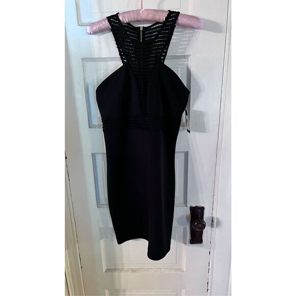 GUESS "BROOKE" BODYCON BACK ZIP MESH DETAIL BLACK DRESS SIZE 4 - Picture 1 of 14